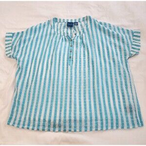 Caribbean Joe Island Supply Co Swiss Dot Blouse Woman XL Blue & White Stripe New